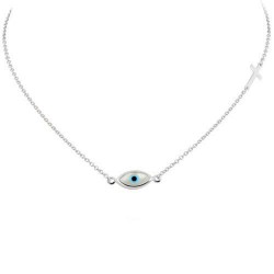 Λευκόχρυσο κολιέ Κ14 μάτι με σταυρουδάκι